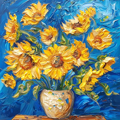 Pintura acrílica: girassóis de cores vivas Impressões de arte de parede estilo Van Gogh de F. Abderrahim