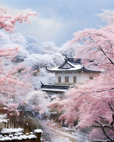 Aldeia chinesa numa paisagem de neve Pintura a óleo | Impressões de arte em tela de F. Abderrahim