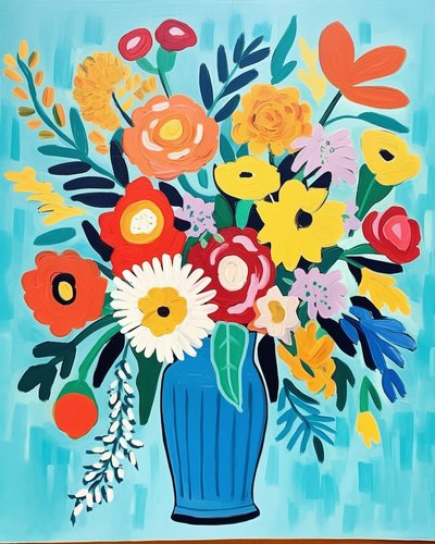 Flores de inspiração Matisse num vaso | impressões de arte floral para decoração de parede de F. Abderrahim