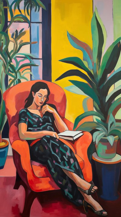 Pintura estilo Matisse mulher na cadeira | impressões de tela personalizadas online de F. Abderrahim