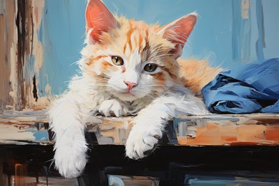 Pintura de gato loiro em repouso sobre tela, impressões de arte de animais de estimação, decoração de parede de animais de F. Abderrahim