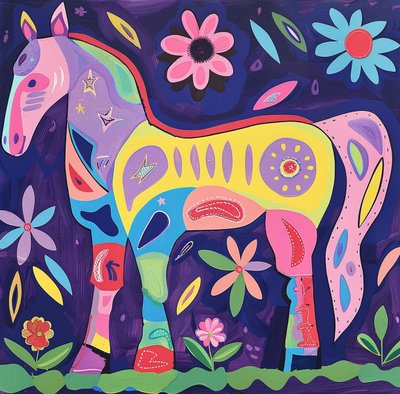 pintura bstractal em tela cavalo recortado com linha irregular | decoração de parede de F. Abderrahim