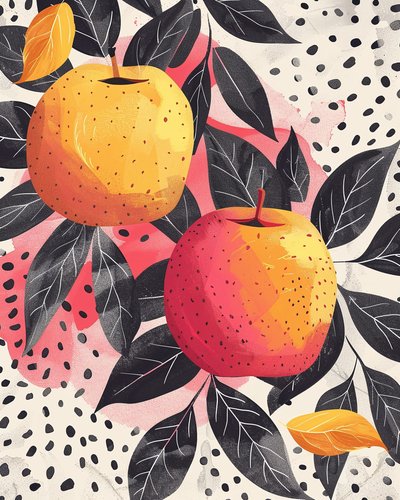 Desenho botânico de fruta e planta de maçã | impressões de arte mural online de F. Abderrahim