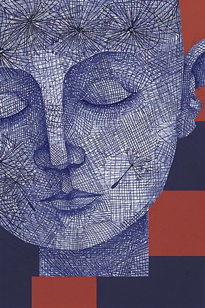 Rosto azul de um homem retratos de arte para decoração de parede | impressões de arte emolduradas de F. Abderrahim
