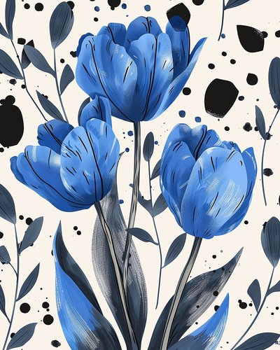 David Tulips desenhando convencionalmente em azul | impressões botânicas de arte de parede de F. Abderrahim