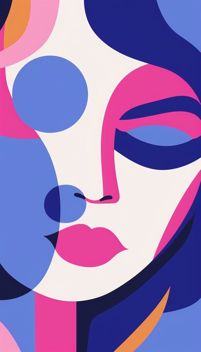 Retrato de mulher minimalista em cores púrpura e branco | impressões de arte de parede em tela de F. Abderrahim