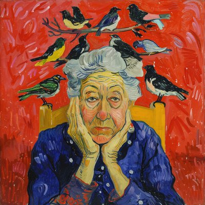 Mulher com pássaros na cabeça: pintura estilo Matisse | decoração de parede, impressões de arte de F. Abderrahim