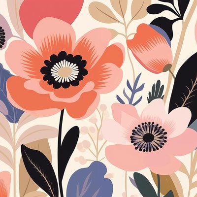 Ilustração botânica flores em tons pastel, estilo matisse | impressões de arte mural de F. Abderrahim