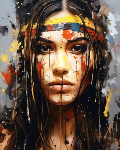 Retrato abstrato : Uma jovem mulher nativa americana, decoração de parede de F. Abderrahim