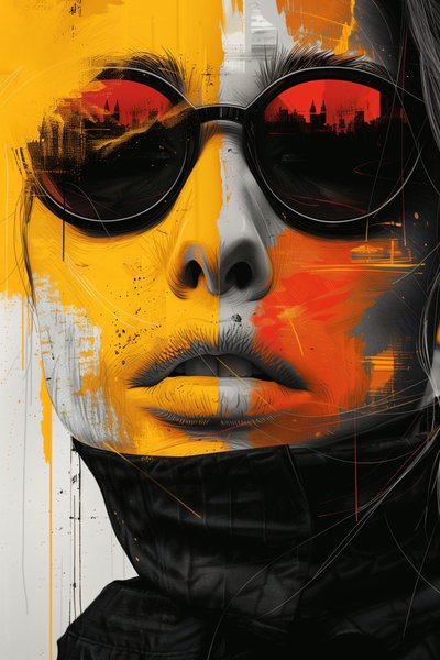 Rosto de mulher com óculos, arte minimalista, abstrato, ficção científica, surrealismo de F. Abderrahim