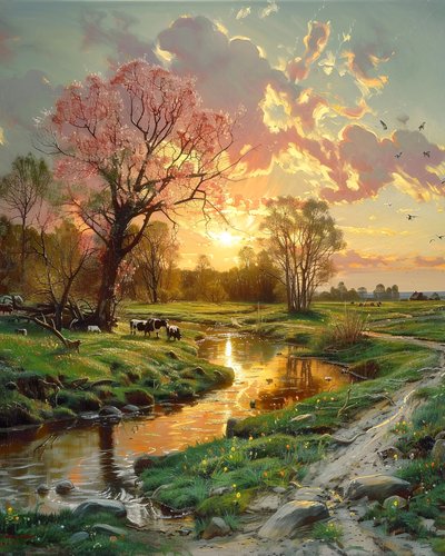 Bela paisagem ao pôr do sol, tela para decoração de parede Paisagem moderna de F. Abderrahim