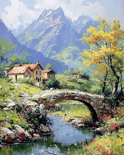 Paisagem com o pôr do sol sobre as montanhas, decoração de parede e impressões em tela de F. Abderrahim