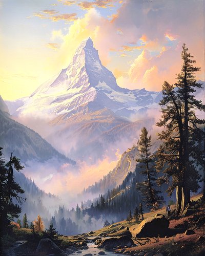 Paisagem com montanhas distantes, ideias de decoração de parede moderna de F. Abderrahim