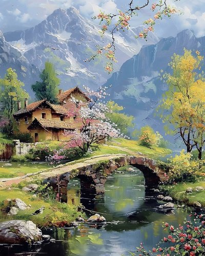 Bela paisagem com um lago, decoração de parede e impressões em tela de F. Abderrahim