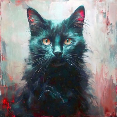 Impressão em tela: um gato preto com olhos amarelos sentado para decoração de parede de F. Abderrahim