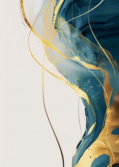 Abstrato minimalista dourado e turquesa, ideias de decoração de parede de F. Abderrahim