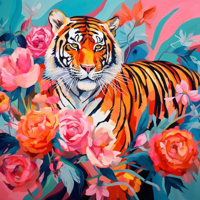 Pintura abstrata Peony Rose  tiger, cores vivas, ideias de decoração de parede de F. Abderrahim