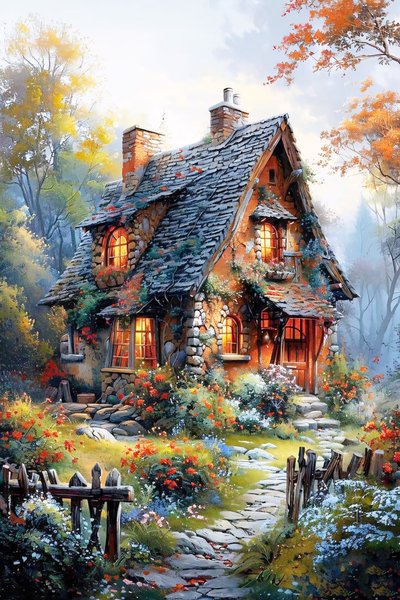 Pintura de paisagem em tela, Pintura de casa de campo, decoração de parede natureza de F. Abderrahim