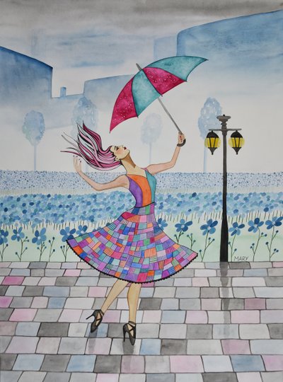 Ela dança à chuva de Marys Watercolors