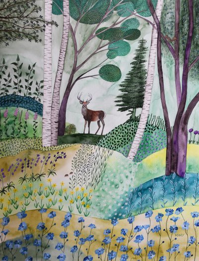 primavera na floresta de Marys Watercolors