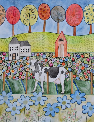 Vaca satisfeita de Marys Watercolors