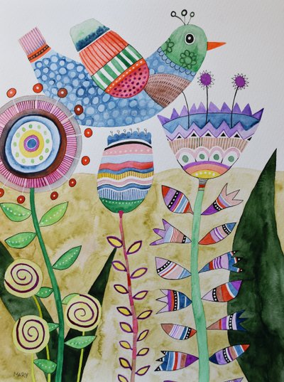 Pássaro louco de Marys Watercolors