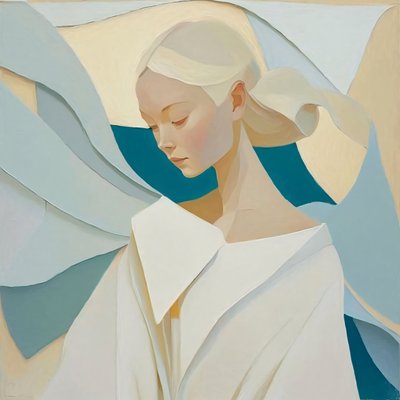 Rapariga asiática abstrata com cabelo loiro branco, Decoração de parede para venda de F. Abderrahim