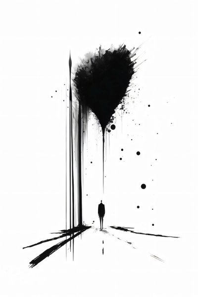 Arte concetual abstrata a preto e branco Silhueta da solidão, impressões de arte em tela de F. Abderrahim