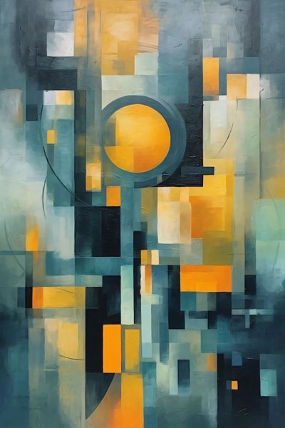 Cubismo e círculo Pintura multicolorida em aguarela, decoração de parede para quarto de F. Abderrahim