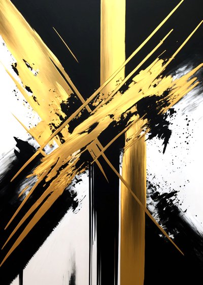 Pintura em ouro e preto, Arte contemporânea, Tela de grandes dimensões, Impressão personalizada de F. Abderrahim