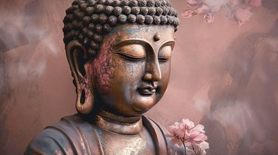 Buda pacífico sobre lótus arte de parede para sala de estar, tela horizontal de F. Abderrahim