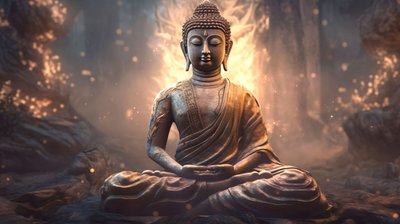 Retrato realista de Buda sentado, Meditação pacífica, Decoração espiritual de parede para casa de F. Abderrahim