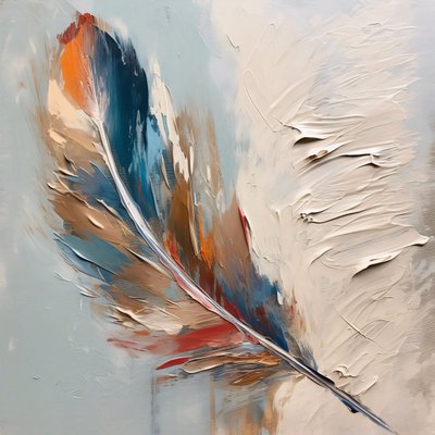 Pintura a óleo parcial com textura de pena azul vermelha, impressões de tela personalizadas online de F. Abderrahim