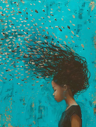 Rapariga com o cabelo a mexer-se na água, fantástica arte de parede para impressão de F. Abderrahim