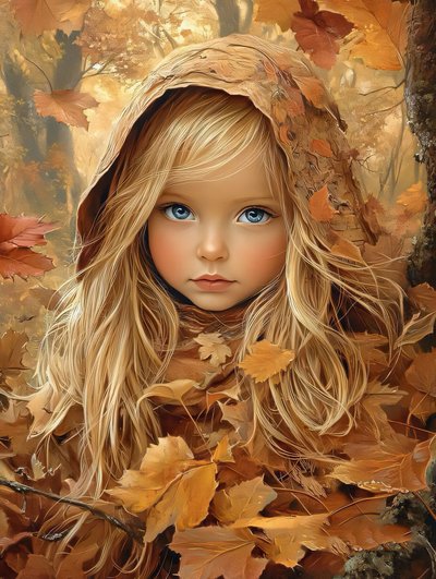 Menina bonita  Folhas de outono, tela  moldura de parede impressão a pedido de F. Abderrahim