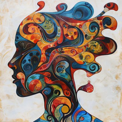 silhueta de uma mulher, cabelos coloridos  Redemoinhos, impressões em tela grande de F. Abderrahim