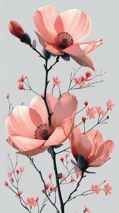 Esboço de linhas cor-de-rosa e cinzentas, floral Minimal wall Home Decor | impressão a pedido de F. Abderrahim