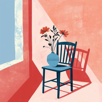planta, cadeira e vaso de cerâmica, estilo boémio, decoração de parede moderna | impressão a pedido de F. Abderrahim