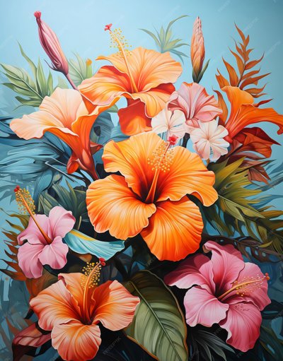 Pintura de um bouquet de flores cor de laranja e cor-de-rosa, impressões de parede de decoração para casa de F. Abderrahim