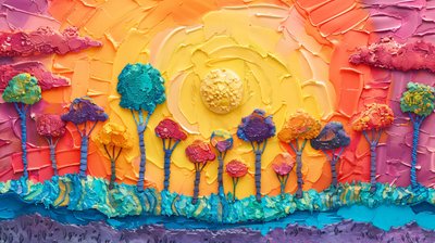 Plasticine Panoramic Arboreal Scene with Bright Colors, impressões de arte online de F. Abderrahim