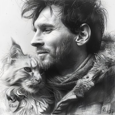 Gato com o futebolista Messi, decoração de parede moderna | impressão a pedido de F. Abderrahim