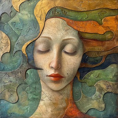 Retrato abstrato vibrante de uma mulher, estilo fluido colorido, impressões de telas personalizadas online de F. Abderrahim