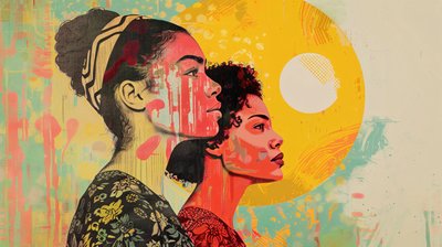 Mulheres a olhar para o horizonte, tela e moldura de parede impressão a pedido de F. Abderrahim