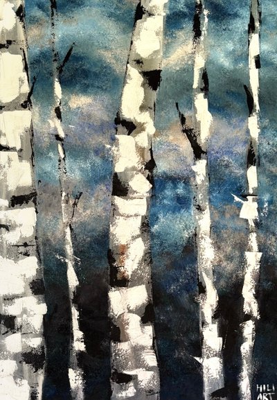 Birken in Blau von HILI ART Tetiana Brzozowski