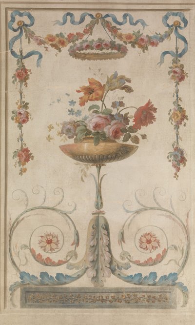 Vaso de Flores Descansando em Pergaminhos Foliados, 1770-90. de 18th century . French Painter