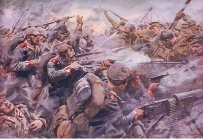 A derrota da Guarda Prussiana em Zonnebeke, da História da Grande Guerra Vol. 3 publicada por Waverley Book Co Limited, c.1920 de A.C. Michael