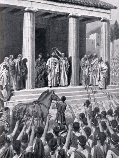 Temístocles homenageados em Esparta, ilustração da "História das Nações de Hutchinson", 1915 de A.C. Weatherstone
