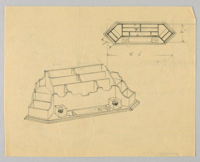 Design para organizador de mesa em plano e elevação de A.N. Davenport Co.