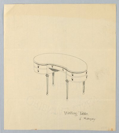Design para mesa de escrita em forma de rim com pés em forma de pêra de A.N. Davenport Co.