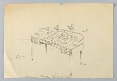Projeto para Escrivaninha Semicircular "C" com Pés de Latão e Trilho de Latão de A.N. Davenport Co.